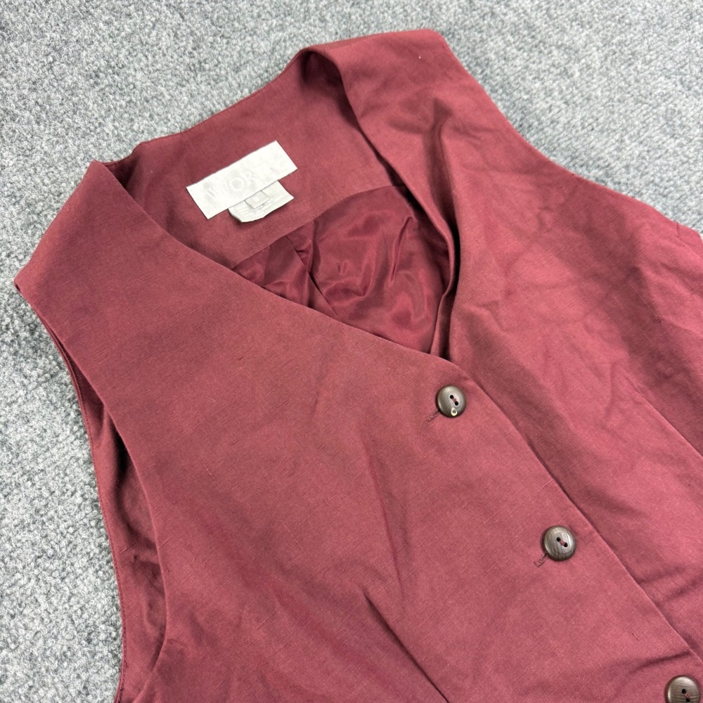 Worth Vest 8 Burgundy Silk Linen Blend Button Down Tailored Waistcoat Women